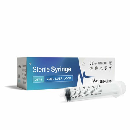 FIFTHPULSE 75ml Luer Lock Syringe NO Needle, Measurement Dispensing, Sterile, Individually Wrapped, 5PK FMN100661